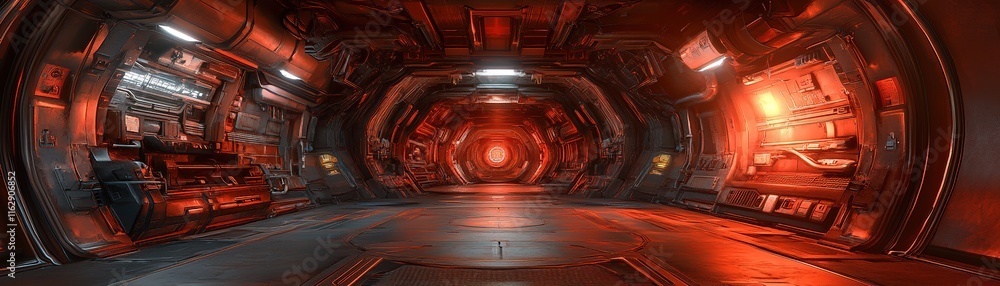 Poster exploring a futuristic space station corridor sci-fi environment immersive 3d art dynamic lighting a