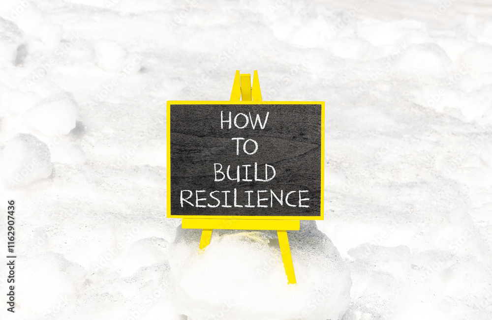 Poster how to build resilience symbol. concept words how to build resilience on beautiful black blackboard.