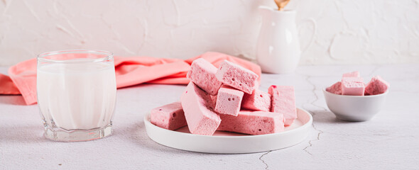 Homemade dry berry yogurt on a plate on the table web banner