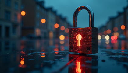 Rainy Night City Lock Security