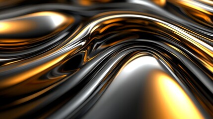 A smooth, abstract surface with flowing black and gold waves, suggesting elegance and fluidity.