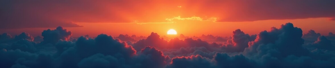 Fototapeta premium Fiery orange fading into deep navy, subtle cloud layers , warm, background