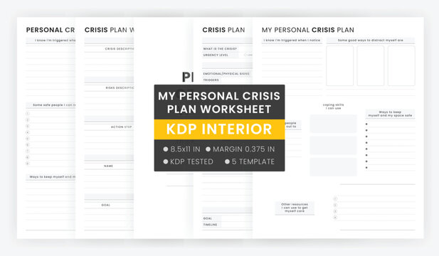My Personal Crisis Plan Worksheet Printable Template Bundle, Self Help Mental Health