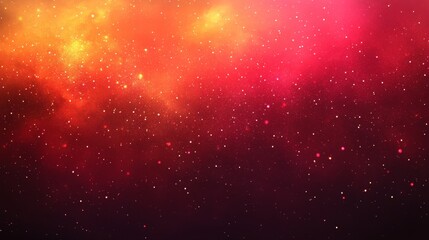 A vibrant cosmic background featuring stars and nebulae in shades of pink and orange.