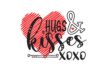 Hugs & kisses, Retro Valentines Day SVG Typography Design