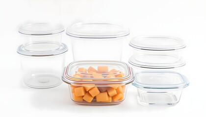 Clear Glass Food Storage Containers with Orange Cubes: A Modern Kitchen Aesthetic