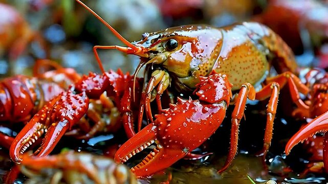 lobster on a market stall in a seafood market setting
