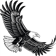 Majestic Bald Eagle Soaring, Wings Spread, Black and White