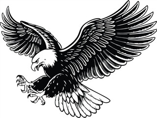 Obraz premium Majestic Bald Eagle Soaring, Wings Spread Wide, Powerful Flight