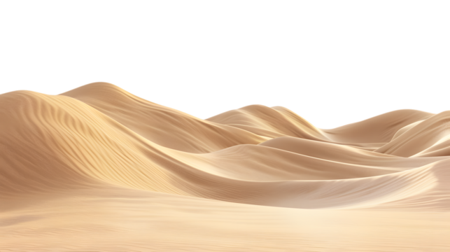 sand dunes with intricate wavy patterns and smooth curves isolated on white background