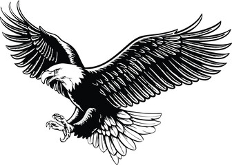 Majestic Bald Eagle Soaring, Wings Spread Wide, Powerful Flight