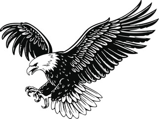 Majestic Bald Eagle Soaring, Wings Spread Wide, Powerful Bird