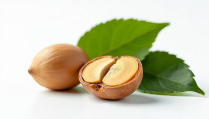 Close Up of Hazelnut with Leaves