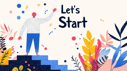 Obraz premium Motivational Figure at Staircase with Abstract Foliage