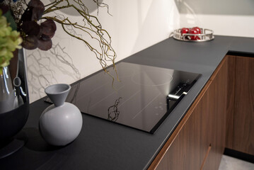 Energy-saving induction hob with smooth black glass and easy operation