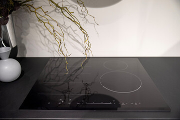 Sleek modern kitchen with black induction cooktop