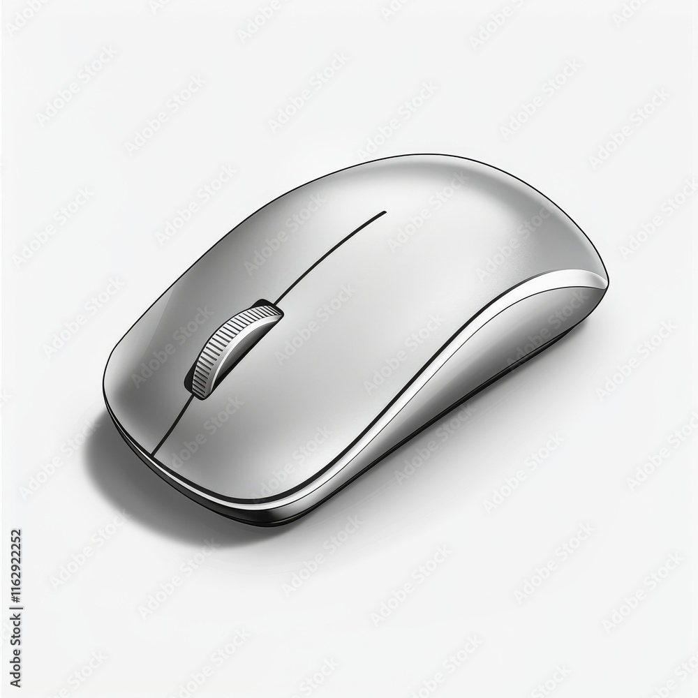 Poster wireless mouse for computer and laptop silver color with shadow isolated on white background. realis