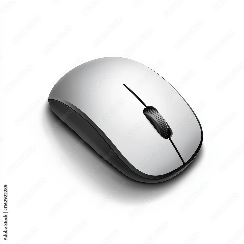 Poster wireless mouse for computer and laptop silver color with shadow isolated on white background. realistic and detailed mice mockup. stock vector illustration