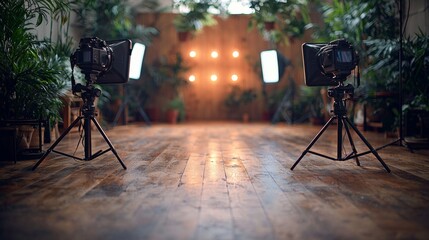 Photography studio with professional lighting setup