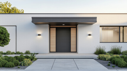 Modern white villa entrance house entrance white wall black wood door