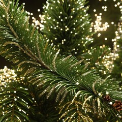 Fototapeta premium A glowing Christmas tree stands out against a background, surrounded by sparkling lights.