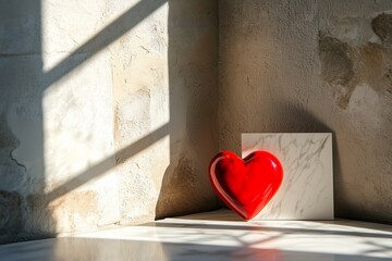 Sending Love: Greeting Card with Heart on Marble by a Sunlit Window