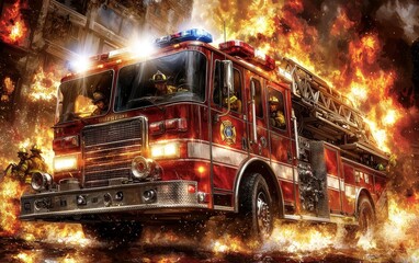 Firefighters respond to an intense blaze as flames engulf the night landscape in a dramatic rescue operation