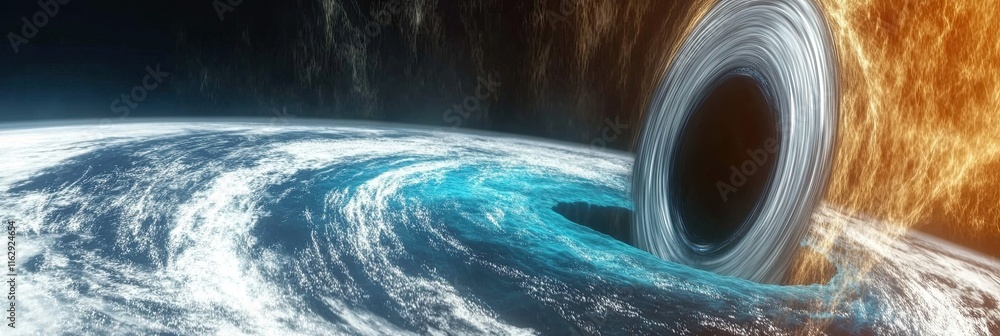 Poster black holes pierce the earth creating cosmic chaos in a surreal celestial event