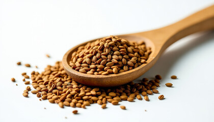 Nutritious Brown Seeds in Wooden Spoon
