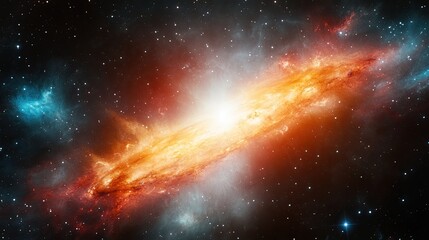 Fototapeta premium Journey Through the Cosmic Void Revealing the Vibrant Glow of a Distant Galaxy in Endless Space