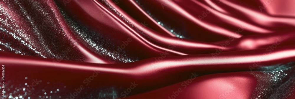 Poster rich folds of burgundy silk create an abstract dance of shadows and light in a luxurious setting