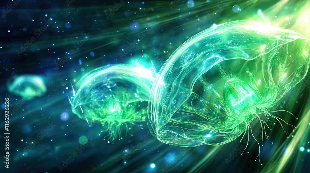 Poster colorful creatures of light illuminate the cosmic depths of outer space