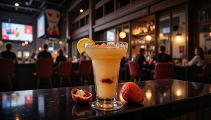 Obraz premium Refreshing cocktail with fruits on bar counter