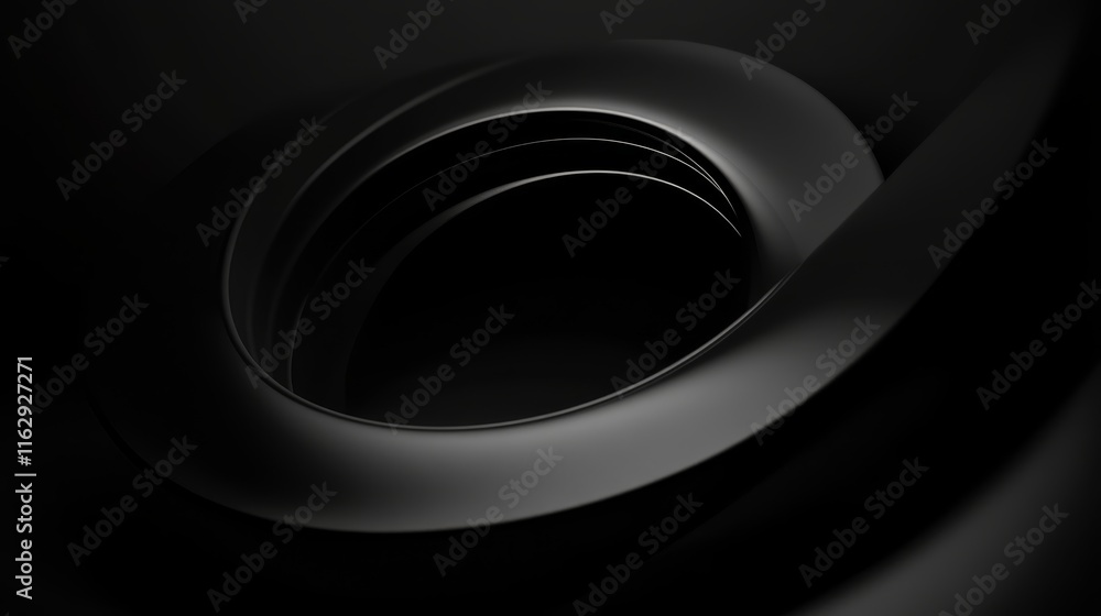Poster a sleek, abstract black spiral design creating depth and movement.