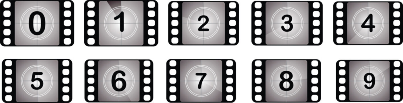 Movie countdown retro vector cinema scree. retro countdown 0 to 9. vector eps10
