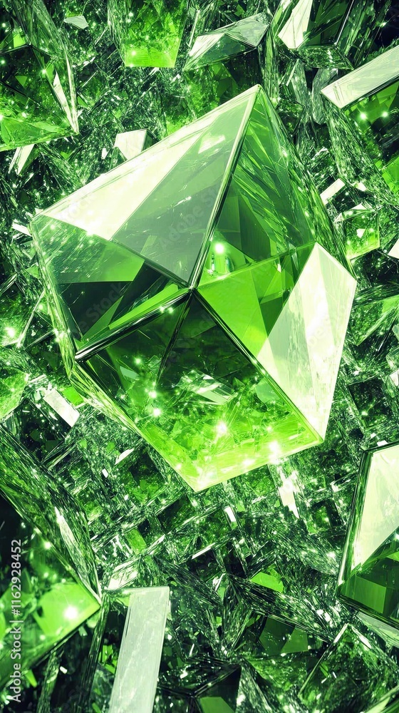 Poster emerging green neon crystals form captivating geometric structures in vibrant display