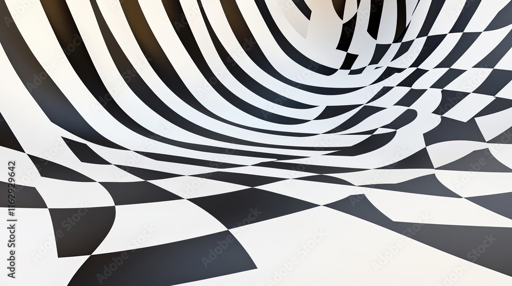 Aufkleber Dynamic Black and White Checkered Patterns Create a Mesmerizing Illusion of Depth and Movement
