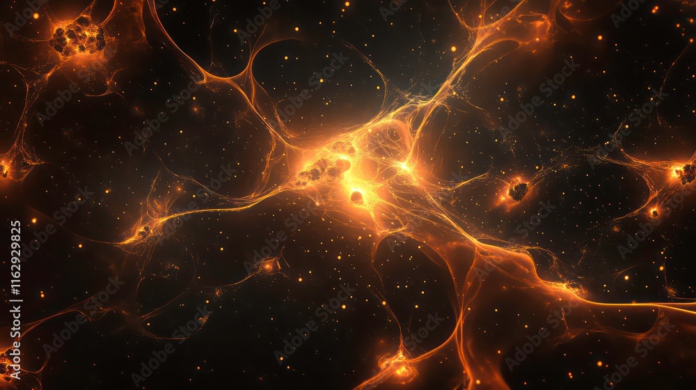 Poster a digital rendition of glowing cells splitting on a dark backdrop.