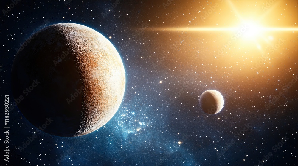 Poster exploring distant planets that could harbor life in our galaxy's vast cosmos