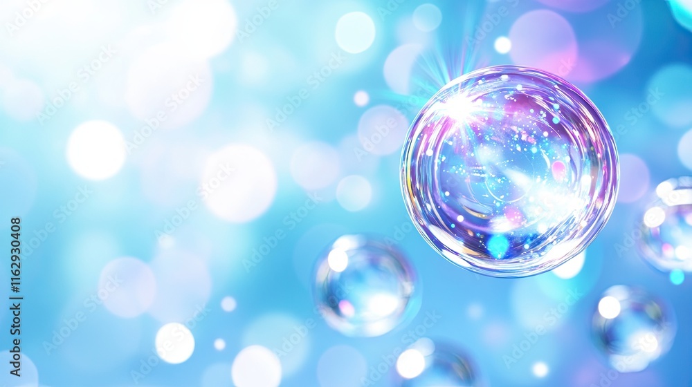 Poster unique visualization of time crystals sparkling among vibrant bubbles in a futuristic setting