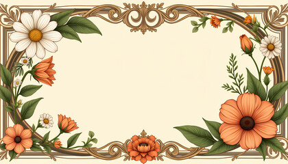 Floral frame design with vintage style and warm colors