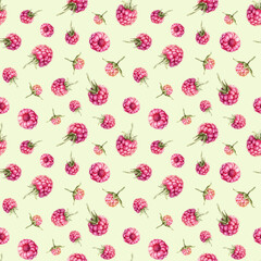 Watercolor seamless pattern with Raspberries and blackberries. Hand drawing illustration red berries. Graphic design element isolated on white background.