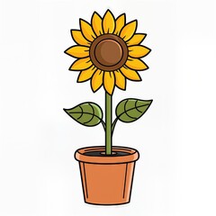 Cartoon Sunflower in Pot Illustration