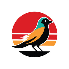  Minimalistic Bird Silhouettes on Retro Vintage Background Vector Art