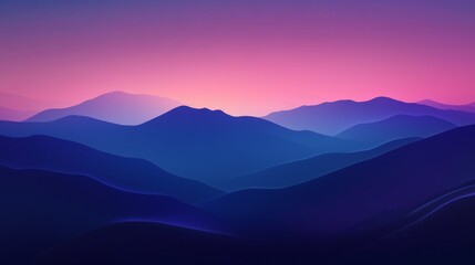 Obraz premium A serene landscape of layered mountains at dusk, showcasing a gradient of purple and blue hues.