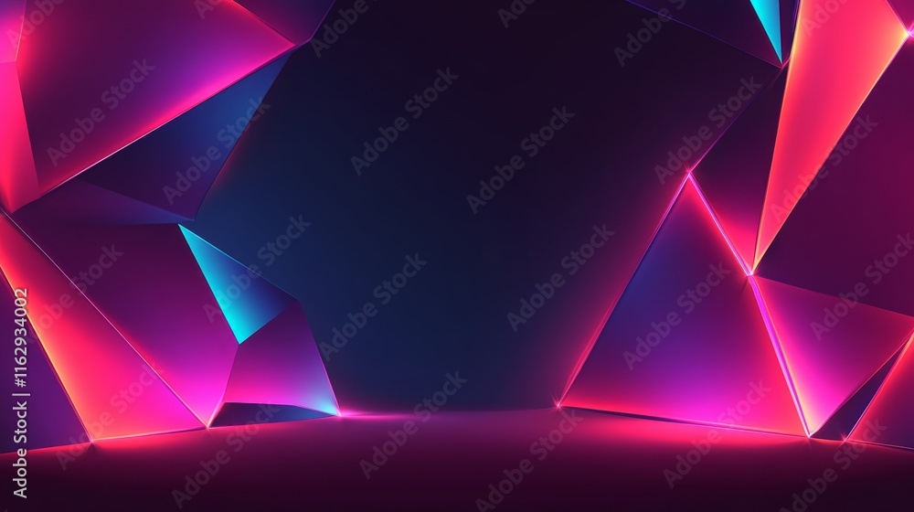 Poster abstract geometric shapes with vibrant neon color creating a futuristic atmosphere.