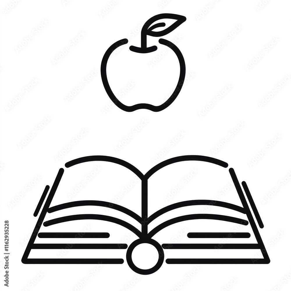 Poster an apple rests above an open book signifying knowledge