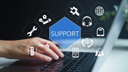 Global Tech Support, Customer Service, 24/7 Assistance Digital Icon, Business Solutions, Service Management Image
