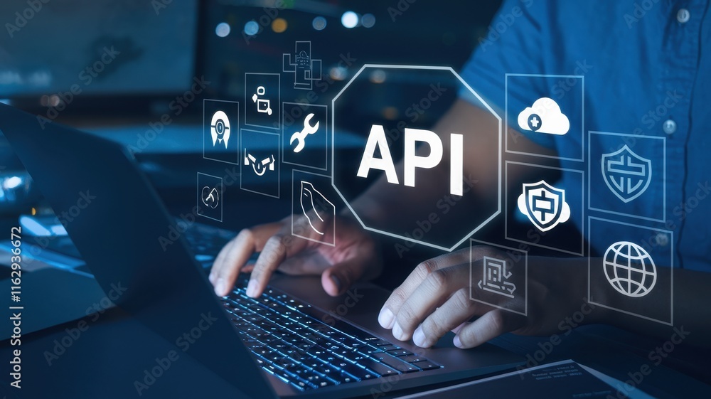 Leinwandbilder API Application Programming Interface Concept: Programmer Developing Secure Cloud Applications