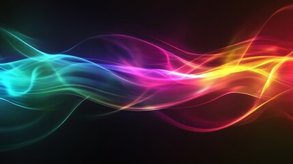 Obraz premium A vibrant wave of colorful light patterns flowing against a dark background.